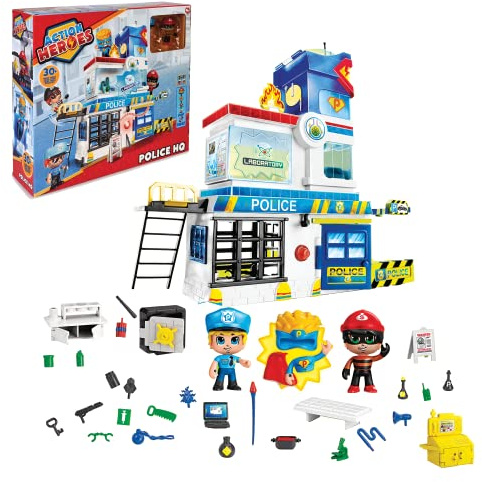 Action Heroes Police HQ, Cuartel General de la Policía, Numerosos Accesorios, 1 Personaje, Niñas y Niños a Partir de 4 años, Famosa ACN07010