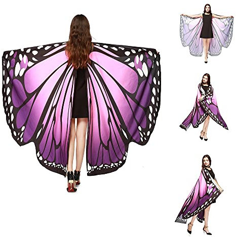 TANCUDER Ailes de Papillon Adulte Cape 168 * 140cm Déguisement Papillon Adulte en Polyester Cape d'ailes de Papillon Déguisement Adulte Colorié pour Halloween, Noël, Fête, Bal, Costume(Violet)