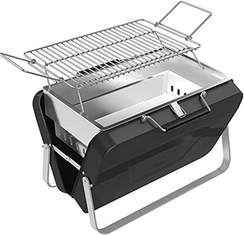 Tragbarer Holzkohlegrill, Aktentaschen-Form, BBQ-Grill mit Hebegrill-Netz, faltbarer kompakter Grill für drinnen oder draußen, Terrasse, Picknick, Hinterhof, Garten, Kochen, Orange (schwarz)