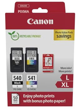 Canon Tintenpatronen & Papier-Multipack - PG-540/CL-541XL Original Druckerpatronen 2er Pack (1 x Schwarz, 1 x Farbe) & 4x6 Fotopapier (50 Blatt)
