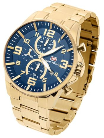 Taffstyle Herren Armbanduhr Edelstahl Wasserdicht Quarz Analog Datum Stopp Stoppuhr Alarm Chronograph Uhr Flieger Sport Fliegeruhr Sportuhr Groß XXL Herrenuhr Männer Gold Blau