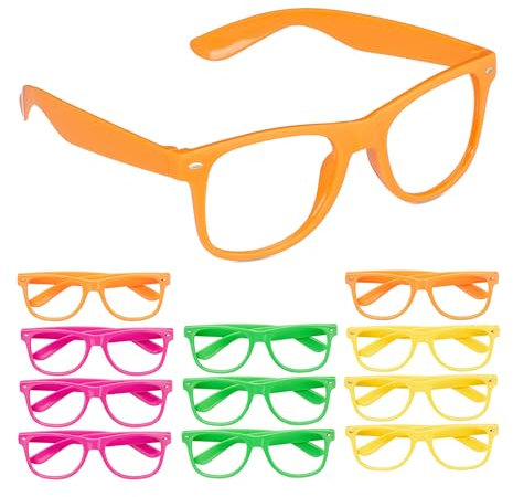 Relaxdays Partybrille 12er Set, für Party, Karneval und Festival, aus Kunststoff, Neonbrillen ohne Gläser, Mehrfarbig