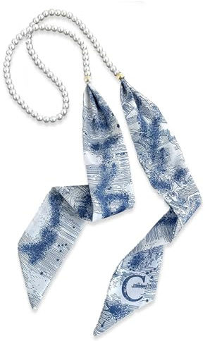 LumiSyne Foulard En Soie Collier Femme Filles Écharpe Maigre Longue Avec Collier De Perles Imprimé Fleurs Motif Lettre Rayures Style Élégant Simple Décoratif Cravate Foulard Cheveux Bandeau Au Poignet