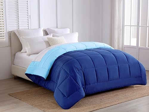 Edredón de Fibra 170 gr/m2 - Edredón Relleno Nórdica Reversible de dos colores Cama 135, 220 x 220 cm - Edredon entretiempo Suave, Transpirable, Ligera, 100% Poliérster, Celeste y Marino