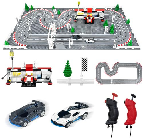 UNIKONIO Slot Cars Rennstrecken-Sets, Autorennbahn Rennbahn mit 2 Controllern 2 Autos, einstellbare Geschwindigkeit, 1:87 Block Building Car Race, Weihnachts Halloween Geschenkautospielzeug - 07
