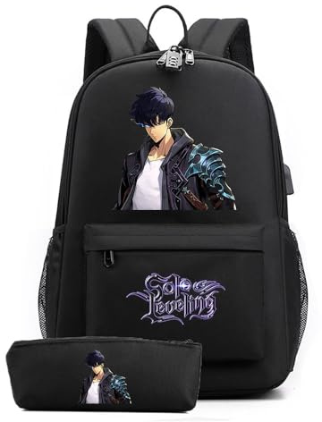 Sageam Anime Solo Leveling Sac à Dos et Trousse Sets Cartable Étudiant Sacs Scolaires pour Enfant avec Des Cadenas à Code pour Garcons Filles et Ados