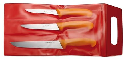 Giesser Messer Fleischermesser Set 3-tlg. – Profi Metzgermesser-Satz (Schlachtmesser 24 cm, Ausbeinmesser 13 cm, Stechmesser 18 cm) – Ergonomische Griffe, Spülmaschinenfest, Made in Germany - Gelb