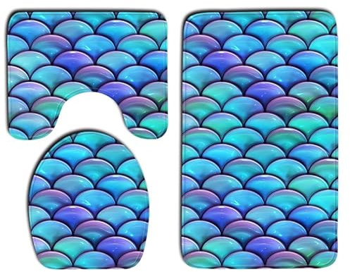Badezimmermatte Lila Türkis Bath Mat 3 Teilig Bad Teppiche Set Saugfähig Badmatte rutschfeste Badematte Waschbar Badezimmerteppich Badvorleger Set Langlebig Badteppich 50x80cm