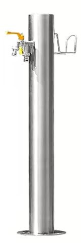 304 Stainless Steel Outdoor Garden Water Column Freestanding Fountain with Hose Hanger Stand Floor Mounted Tap and Anti Freeze Feature 86cm Tall