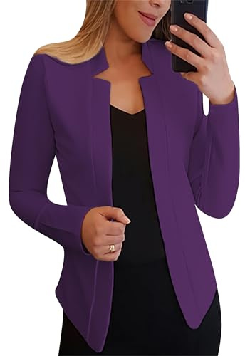 YMING Donne Tempo Libero Vintage Leggero Plus Size Blazer Semi-Formale Regolare Hem Boyfriend Blazer Viola XL
