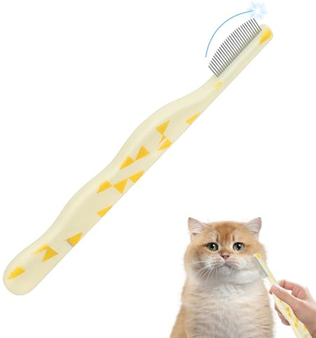 Spazzola per Gatti con Denti Fini, Rimuove Macchie da Lacrime con Punta Arrotondata, Per Toeletta Delicata di Cani & Gatti, 12cm Impugnatura Ergonomica (Beige)