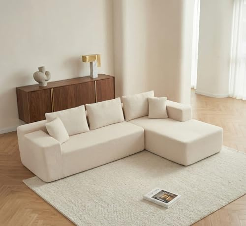 Sofá Esquinero Chaise Longue Forma L Moderno de Espuma Comprimida, con función Cama, envío Caja Sin Montaje (Borrego Beige, Chaise Longue Izquierda)