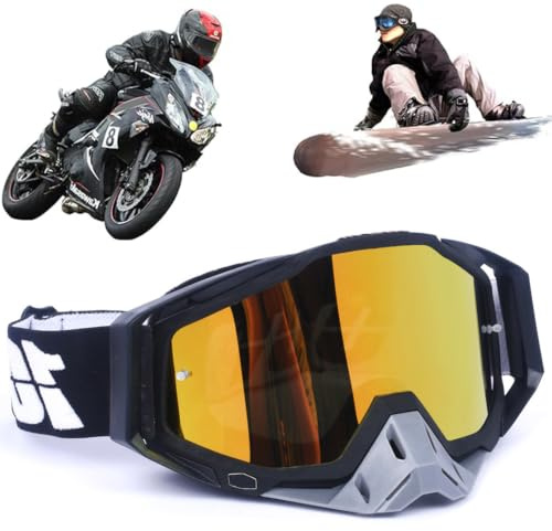Yoihuqi Gafas Esquí, Gafas Moto Polvo, Gafas Snowboard Espejo, Dirt Bike Off-Road Goggles, Prueba Viento a Prueba de Polvo Gafas, para Bicicletas Montaña, Esquís o Cascos Abiertos (Nariz Negra/Gris)