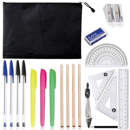 FDRJKN 20-Piece Pencil Case with Stationery Included, School Stationery Set for Students Aged 10-18, Secondary School Stationerys Set for Office, Home