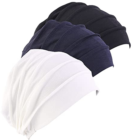 Amorar kvinnor bomull bandana turban chemo-cancer mössa hijab bonnet huvuddukar halsduk hatt huvudbonad sovmössa muslimsk kemoterapikeps huvudduk, Svart + vit + marinblå, Einheitsgröße