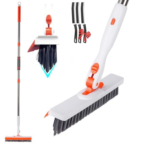 VEEVIIY Grout Brush with Long Handle, V-shaped Scrubbing Brush with Hard Bristles, Tile Joints Scrubber, Floor Scrubbing Brush for Cleaning Bathrooms, Kitchens, Patios and Skirting Boards