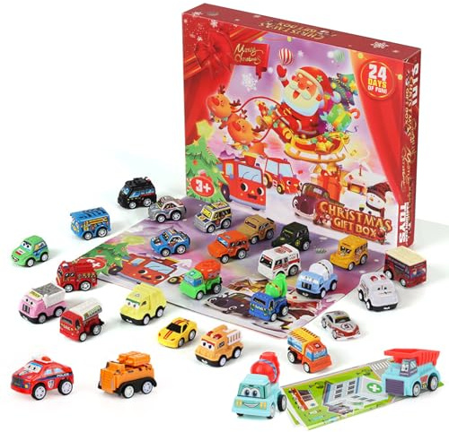 Calendario dell'Avvento Auto per Bambini 2025, Giocattolo Auto, Giocattolo Auto in Lega da Corsa, Calendario di Natale di 24 Giorni con Conto Alla Rovescia, Giocattolo Auto a Molla, Calendario di