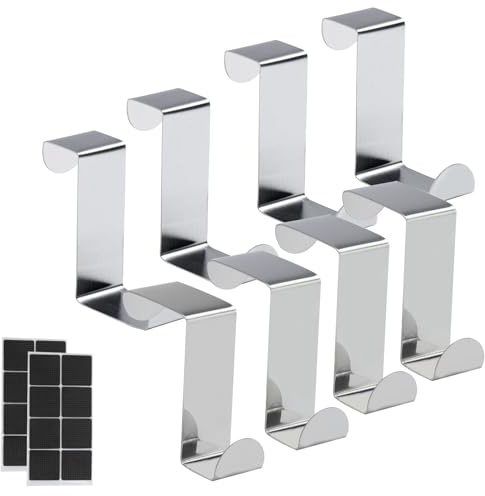 Funver Juego de 8 Ganchos Reversibles De Acero Inoxidable Para Puerta, Perchero Puerta Dormitorio, Con 16 Almohadillas De Espuma Para Gabinetes De Cocina Cajones De Tocador cocina baño