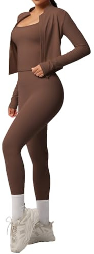 Eauptffy Ensemble de sport pour femmes 3 pièces - Survêtement avec veste de sport, leggings + soutien-gorge de sport - Vêtements de sport pour fitness, yoga et pilates - Ensemble d'entraînement