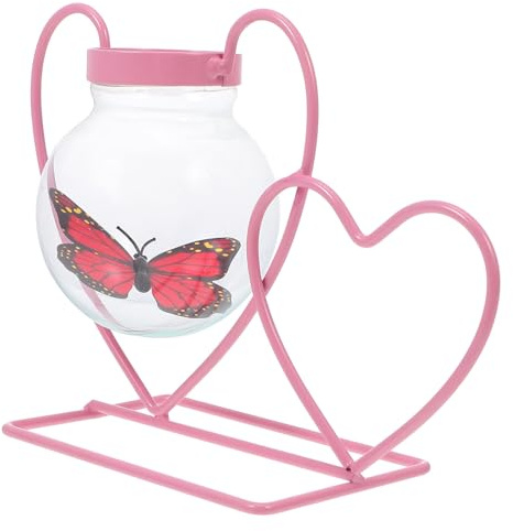 LALAFINA Glass Vase with Stand for Hydroponics Plants, Glass Flowerpot Planter, Pink Heart-Shaped Design for Desktop Home Décor and Indoor Water Cultivation