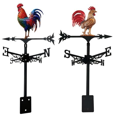 1 set di banderuole a per montaggio sul tetto, banderuola a forma di gallo in ferro battuto, palette meteorologiche per esterni, decorazione a forma di gallo in ferro, montaggio sul tetto, per