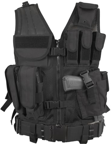 FOX OUTDOOR PRODUCTS Unisex Big & Tall MACH-1 Tactical Vest - Breathable Mesh Adjustable Shooting Range Gear with Multiple Pouches, Black