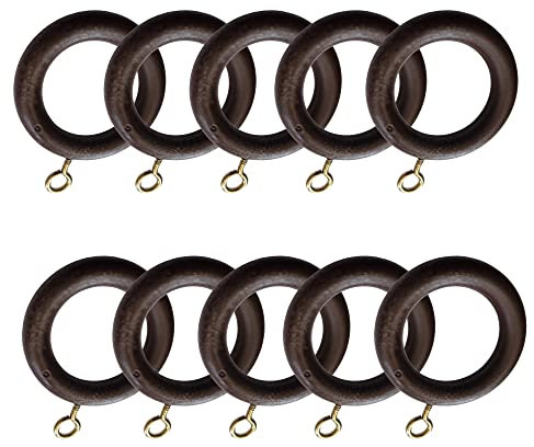 35mm x 54mm Walnut Curtain Rings Effect Drapery Pole Rod Rings Curtain Loops Gliders with Eye (Pack of 10)