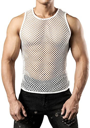 Jogal Maglietta intima da uomo, senza maniche, in rete, bianco, S