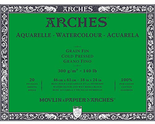 Block Enc 4L 46x61 20H Arches Aquarelle 100% Fin 300g Blanc Nat