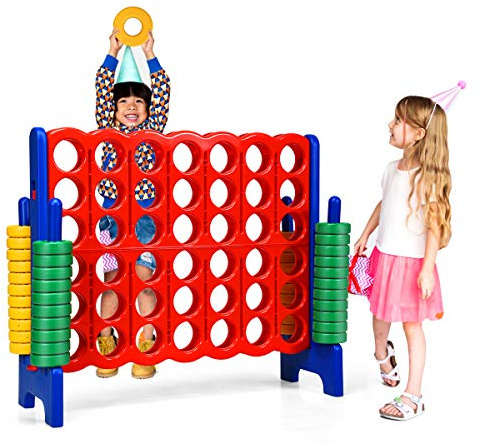 COSTWAY Forza 4 Gigante Mega 4 in Linea Quattro Insieme, Gioco da Tavolo Gioco di Fila per Bambini, 120 x 42 x 104 cm (Blu)