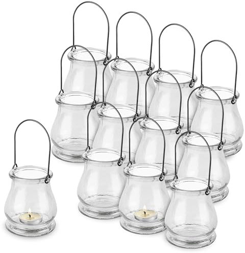 volila Hanging Tealight Holders - 12 Pack Clear Candle Holders Glass for Indoor and Outdoor Ambiance - Aesthetic Glass Tea Light Candle Holders for Stylish Hanging Decorations