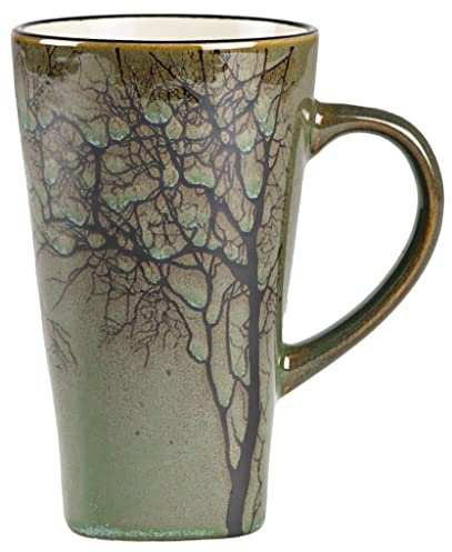 Villa Collection Hela Tasse Groß 500ml, Jumbotasse, Teetasse, Kaffeetasse Groß mit Schönem Baum-Muster, Durchm. 9 cm, Höhe 15 cm, 0,5 Liter, aus Keramik/Steingut, Grün