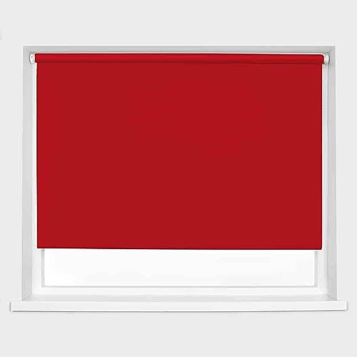 Red Blackout Roller Blind Metal Fittings Trimmable UV Protection Thermal Properties Premium Fabric Home Office Bedroom Kids Room Child Safe Easy Fit 240cm Width x 160cm Drop