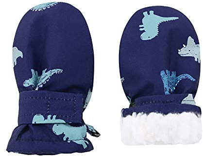 Durio Fäustlinge Kinder Skihandschuhe Winddicht Warme Winterhandschuhe Ski Handschuhe für Jungen und Mädchen Skifahren Blau Dinosaurier 2-4 Jahre（Tag Size M）
