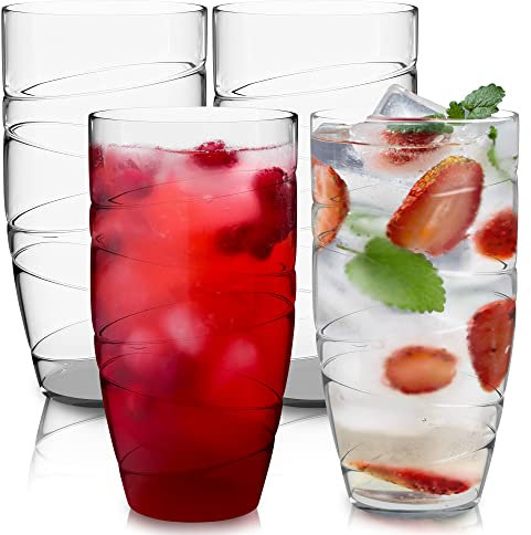 HEFTMAN Juego de 4 vasos de plástico - Vasos de acrílico de 550 ml con diseño de remolino - Vasos de plástico reutilizables para jardín, picnics, camping, barbacoas, fiestas - 4 piezas (Transparente)