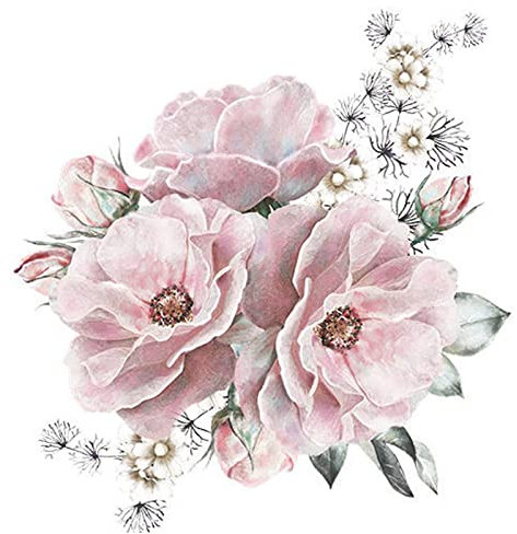 Colexy Wandtattoo Groß Blumen, Wandsticker Zartrosa, Wandsticker Pfingstrose Blumen Wasserdicht, Wandtattoo Pfingstrose Vintage, Wandaufkleber Wanddeko für Wohnzimmer Schlafzimmer, 44X42cm (A)