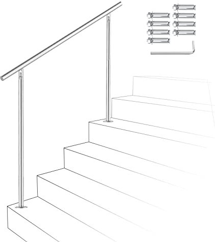 Izrielar 120cm Treppengeländer Edelstahl mit ohne Querstreben, Handlauf Winkelverstellbar, Geländer für Außen & Innen