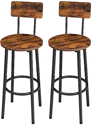 HOOBRO Bar Stools Set of 2, Breakfast Bar Stools, Kitchen Stools with Backs and Footrest, High Bar Chairs for Dining Room, Party, Rustic Brown EBF32BY01G1