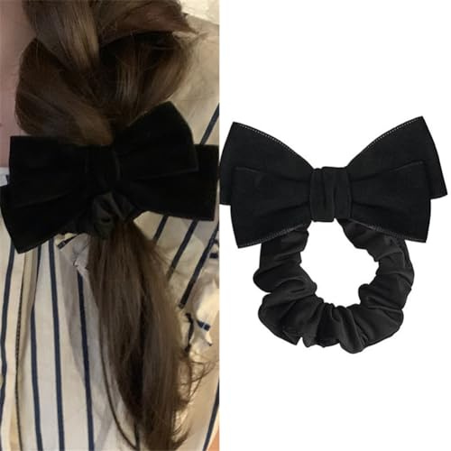 Black Velvet Bowknot Hair Tie Bow Scrunchies for Women Holder Elastic Hair Bows for Girls Hair Accessories for Women Girls Velvet Scrunchy Elastic Hair Bands
