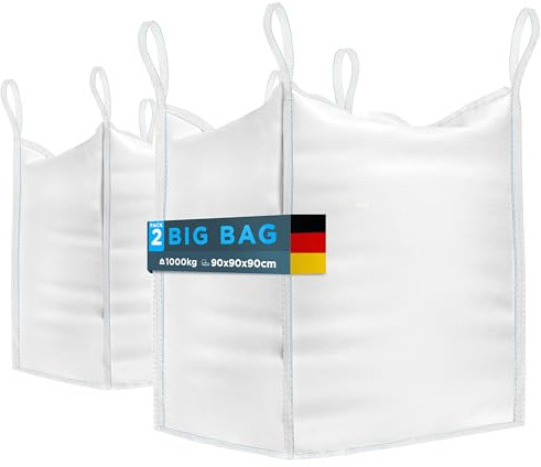 BIBODU Sacos Big Bag 1000kg (2 UNIDADES) | Sacos para Escombros 90x90x90 cm | Big Bags Resistentes & Reutilizables | Sacas 1000kg perfectas para Obra, Jardin, Arena, Residuos y Madera