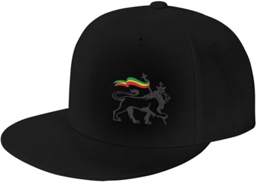 WVVCXCC Gorra de béisbol Unisex y de Moda Rasta León de Judá Gorra de béisbol de ala Plana Sombrero Ajustable para Hombres y Mujeres Negro Deportes al Aire Libre