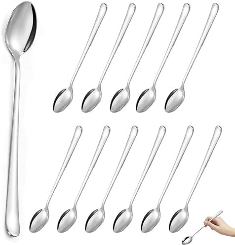 AHEJIOO 12 cucchiai per latte macchiato, 19,7 cm, in acciaio inox, lucidato, cucchiaio lungo, cucchiaio da gelato in acciaio inox, lavabile in lavastoviglie