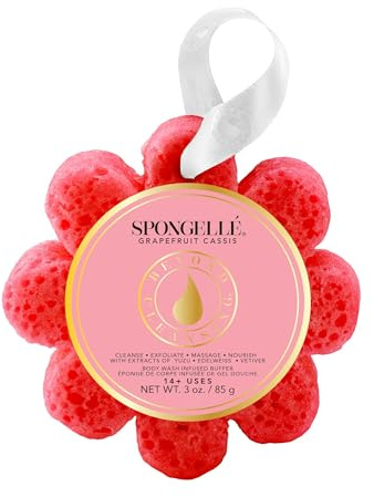 Spongellé Grapefruit Cassis Wild Flower Bath Sponge | Built-in Body Wash & Body Scrubber, Shower Loofah Sponge for Women | 14+ uses