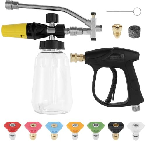 Pistolet à mousse haute pression 3600 PSI avec 7 pulvérisateurs de 1 l - Filetage intérieur M22 - Pour le lavage de voiture, le nettoyage, les fenêtres, le toit