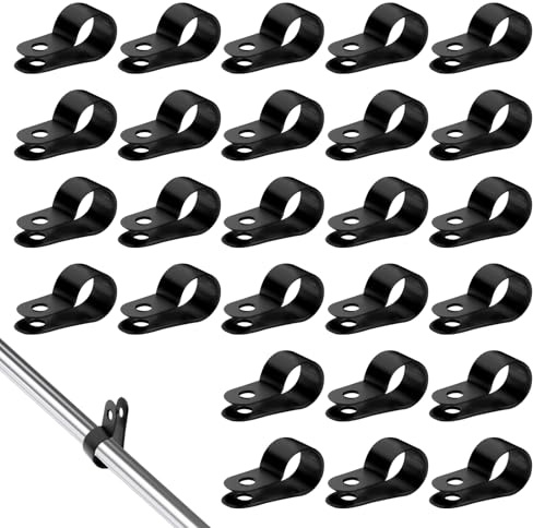 100 pcs R Type Cable Clips, 1/2 Nylon P Clips, Black Cable Cleats | Wire Clamp for Electrical Wire Conduit Cables Management