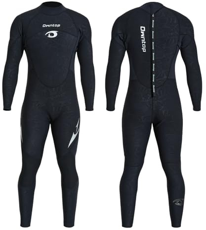 Owntop Mens Womens Wetsuit 1.5mm - Full Length Diving Suits, Back Zip Neoprene Wet Suits, Thermal Stretch Pro Dive Skin for Surfing Snorkeling, Men Black XL