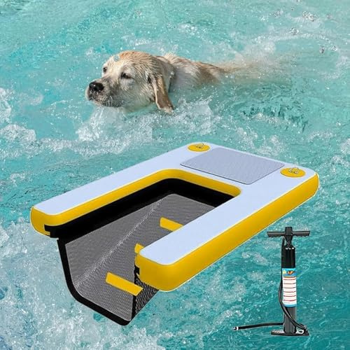 Deck Floating Pad Swimming Pool Ramp, Inflatable Dog Ramp Floating Dock Water Raft Ladder for Above Ground Pools/Inground Pool, Protable Floating Puppy Dock Ladder(Yellow)