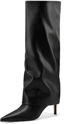QUEEN HELENA Stivali Alti a Gambale Largo con Tacco a Spillo Donna K4076 (Nero Pu, Taglia unica, Sistema Taglie Calzature EU, Adulto, Donna, Numero, Media, 39)