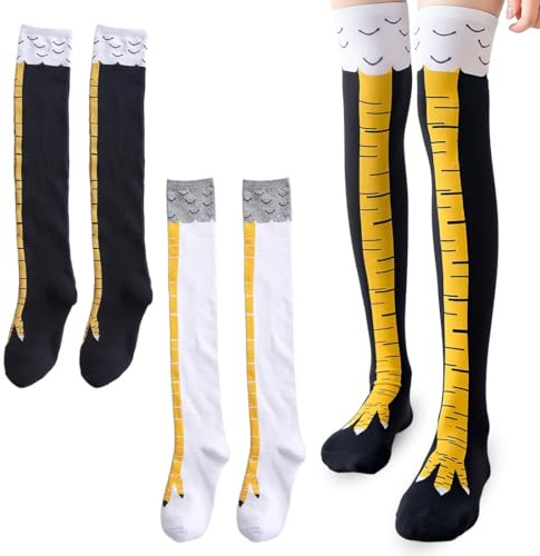 COYUN 2 Paires Chicken Leg Socks Chaussettes amusantes pour adultes Costume de poulet Cadeau Oiseau Paw Cuissardes Chaussettes chaudes amusantes personnalisées noir/jaune taille unique