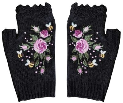 Cocila 202555 Brodés À La Main Tricotés Pour Femmes Fleurs Sans Doigts Mitaine Homme Gants Laine Gant Noir Femme Polaire Travail Fille Gloves Winter Fingerless Enfant Mitaines Avec Froid Doigt